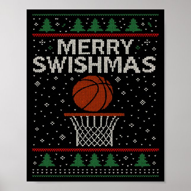 Poster Merry Swishmas Ugly Christmas Sweater Basketball J (Devant)