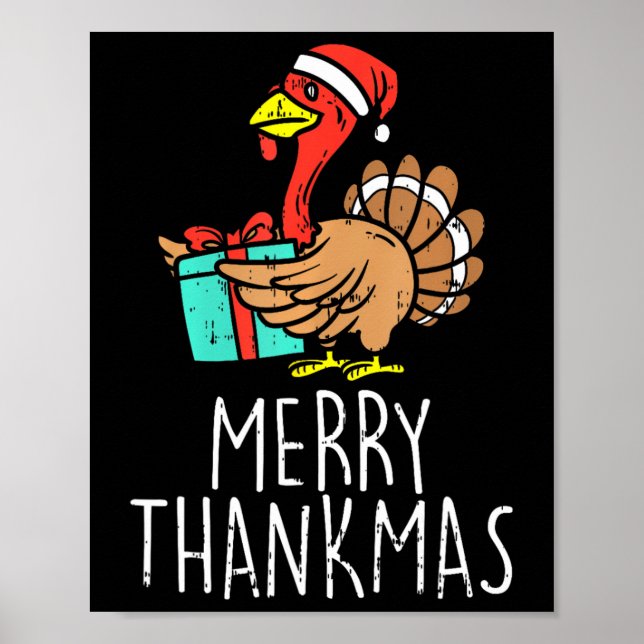Poster Merry Thankmas Santa Turkey Day Thanksgiving (Devant)