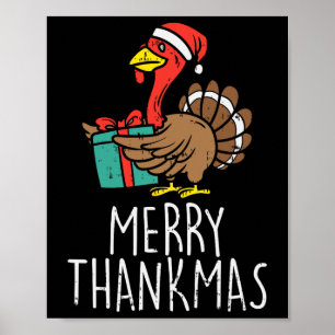 Poster Merry Thankmas Santa Turkey Day Thanksgiving