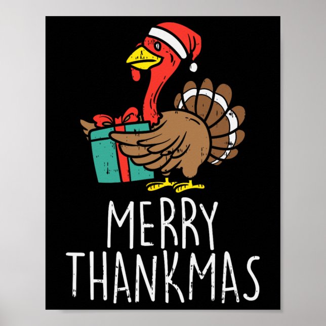 Poster Merry Thankmas Santa Turkey Day Thanksgiving (Devant)