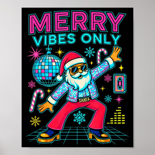 Poster Merry Vibes Only Santa Christmas Disco Retro 70s 8 (Devant)