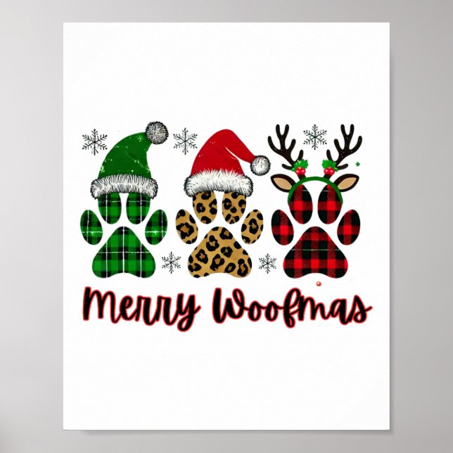 Poster Merry Woofmas Chien Plaid Animal Empreinte de patt (Devant)