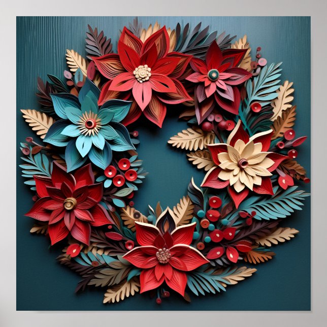 Poster Merveilleuse couronne de Noël en bois (Devant)