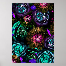 Poster Merveilleux Monde Foncé Glamour Floral Fleurs