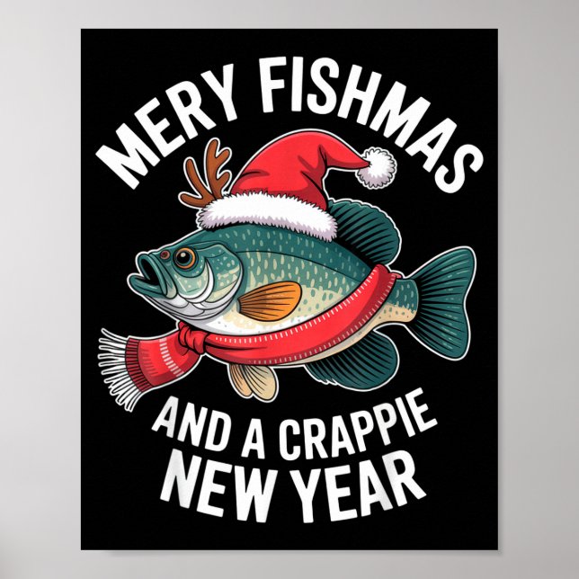 Poster Mery Fishmas And A Crape New Year Funny Fishing Ch (Devant)