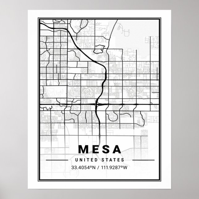 Poster Mesa Arizona USA Travel City Carte (Devant)