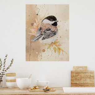 Poster Mésange originale peinte à la main à l'aquarelle
