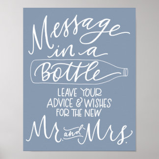Poster Message dans une botte Mariage - Bleu Français