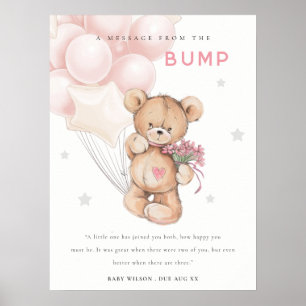 Poster Message de bulle d'ours blanc du Baby shower de bo