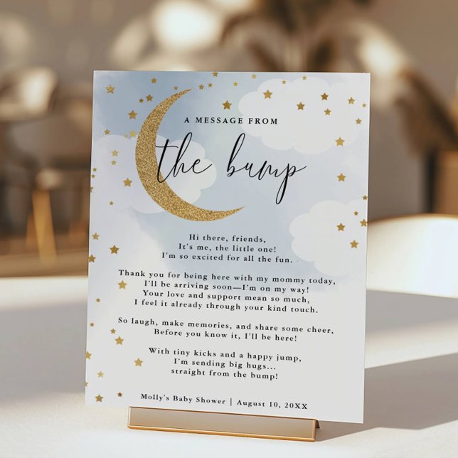 Poster Message du Baby shower Bump Blue Gold Moon (Créateur téléchargé)
