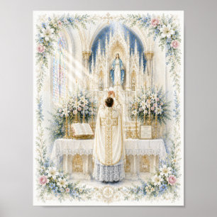 Poster Messe latine traditionnelle première messe aquarel