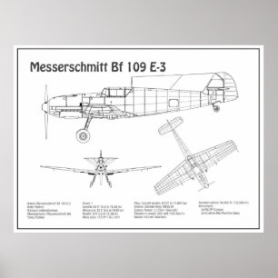 Poster Messerschmitt Bf 109 - Plan d'avion BD