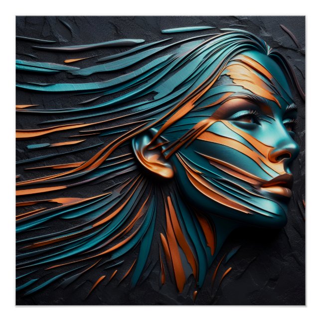 Poster Metallic Abstrait L'art du visage de la femme. (Devant)