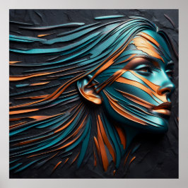 Poster Metallic Abstrait L'art du visage de la femme.