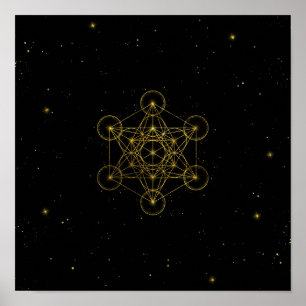 Poster Métatron's Cube Sacred Geometry Noir et or