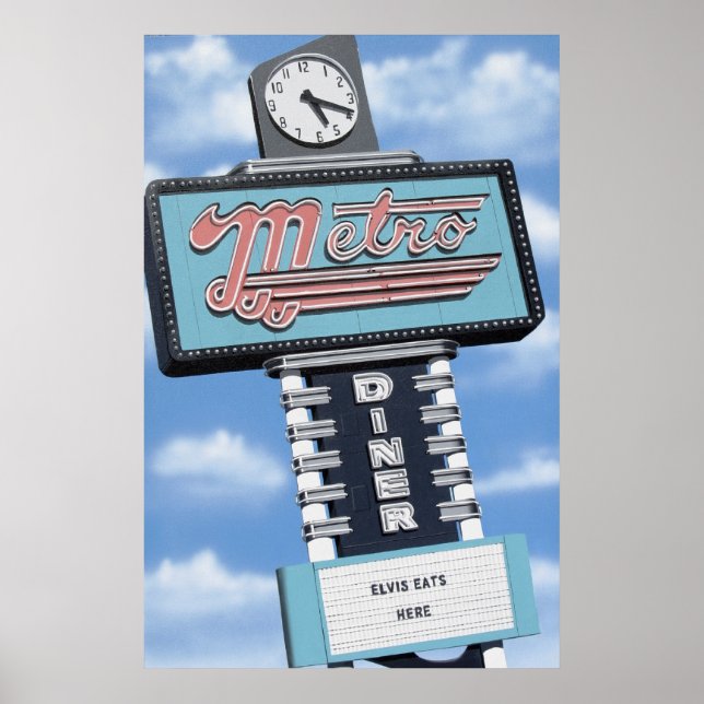 Poster Metro Diner sur la Route 66 Retro Neon Imprimer (Devant)