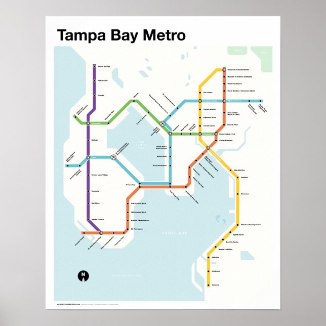 Poster Métro Tampa Bay - Carte du métro Imaginaire, Tampa (Devant)
