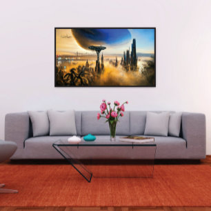 Poster Métropole Futuriste Sur Un Monde Lointain