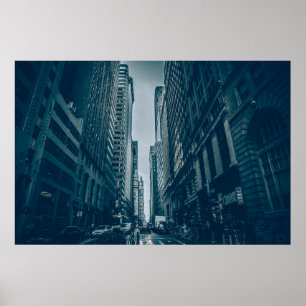 Poster - Metropolis City Skyline Blue Monochrome