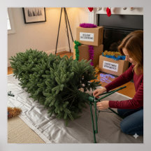 Mettre l'arbre de Noël sur son stand