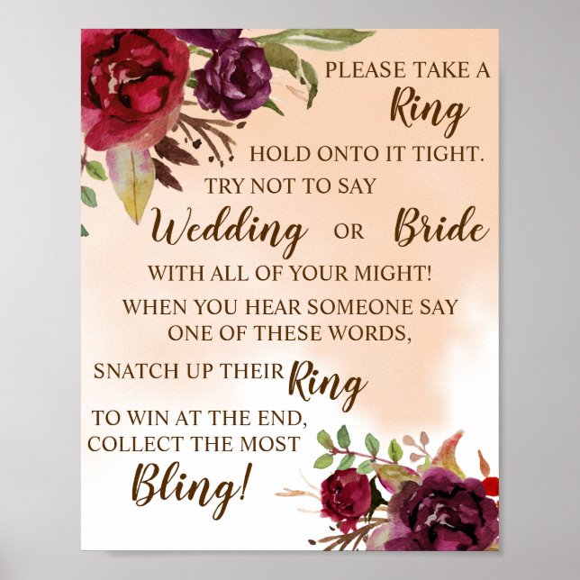 Poster Mettre une bague | SIGNE DE JEU DE Fête des mariée (Devant)