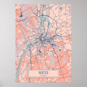 Poster Metz - France Breezy Plan de la ville 