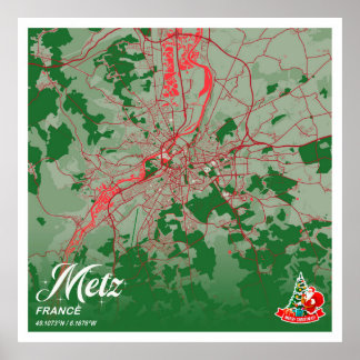 Poster Metz - France - Carte de la ville de Noël