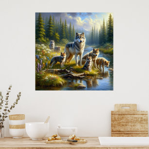 Poster Meute de loups Stream Nature Faune 