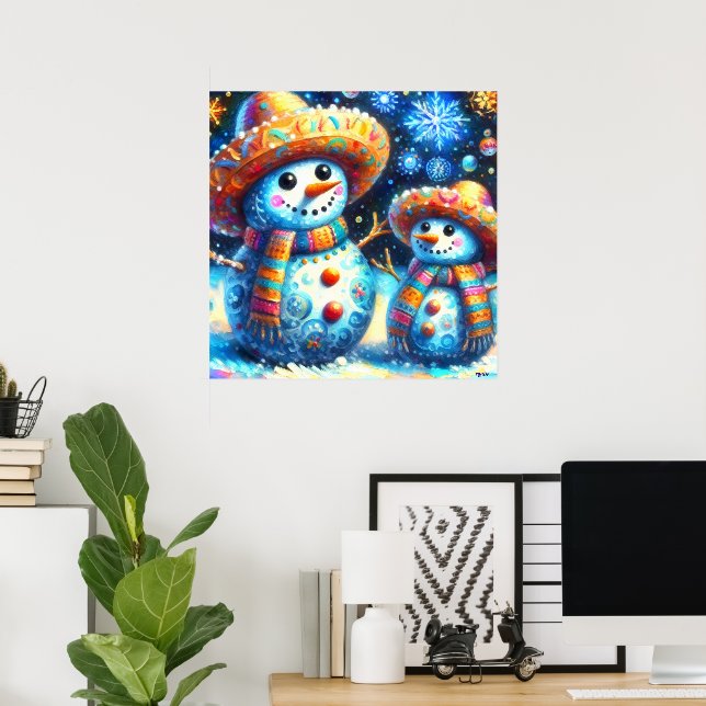 Poster Mexicain Art Snowmen Snowman Adresse de retour (Bureau à domicile)
