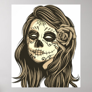 Poster Mexicaine fille au crâne