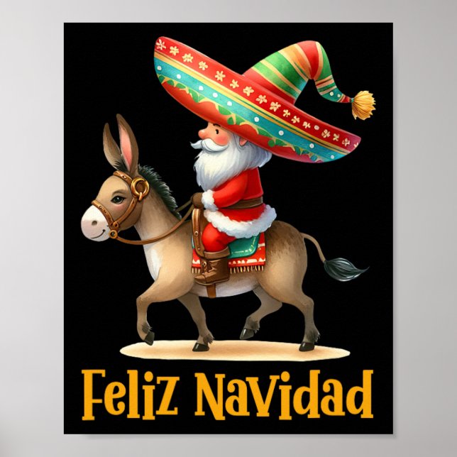 Poster Mexican Santa Riding Donkey Christmas Navidad Mexi (Devant)
