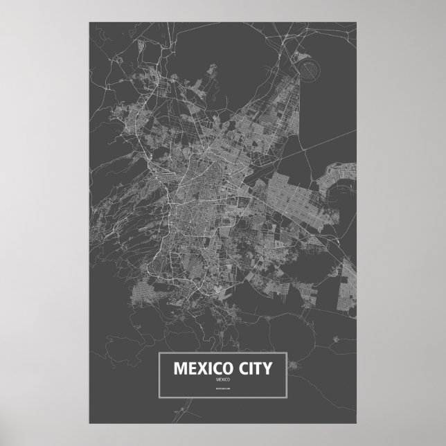 Poster Mexico, Mexique (blanc sur noir) (Devant)
