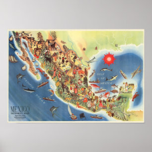 Poster Mexico Pictorial Map by Miguel Gomez Medina