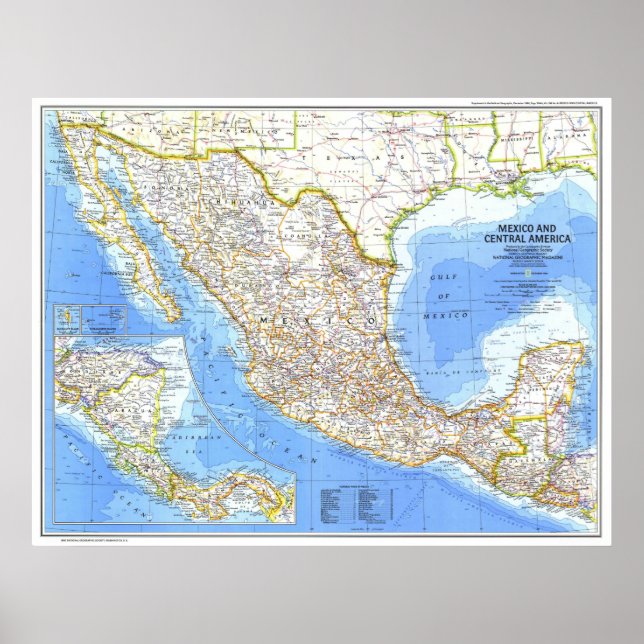 Poster " Mexique/Amérique centrale : 1980 Carte détaillée (Devant)