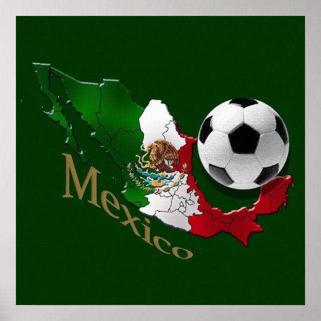 Poster Mexique Drapeau Carte Festivals Festivants de foot (Devant)