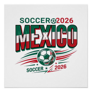 Poster Mexique Football 2026 Football Gras Pays Typograph