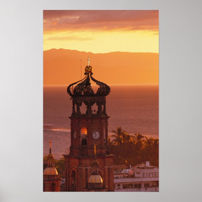 Poster Mexique, Jalisco, Puerto Vallarta. Tour de l'églis (Devant)
