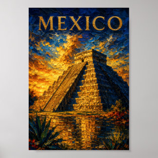 Poster Mexique : Souvenir d'art de Chichen Itza au couche