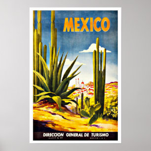 Poster Mexique Vintage voyage Cactus