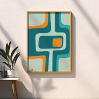 Mi-Siècle Funky Abstrait Aqua, Orange, Turquoise
