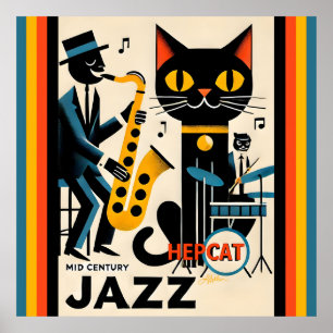 Poster Mi siècle Jazz Age HepCat Chat Noir