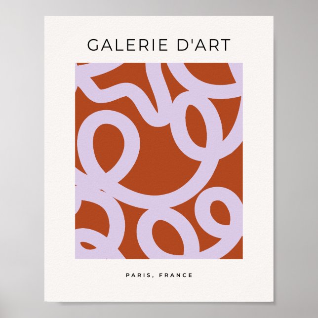 Poster Mi-Siècle Lignes Abstraites Modernes Brown Et Viol (Devant)