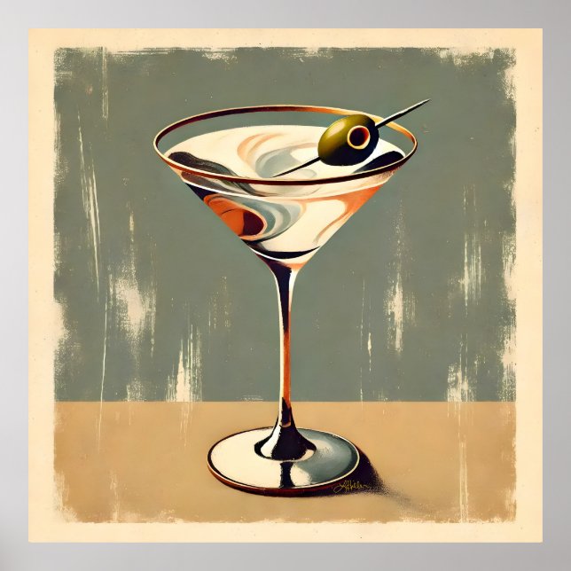 Poster Mi-siècle Moderne 1 Olive Martini Peinture (Devant)