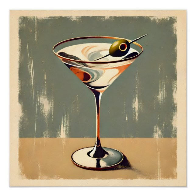 Poster Mi-siècle Moderne 1 Olive Martini Peinture (Devant)