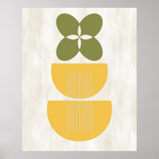 Poster Mi-siècle Moderne Abstraite Botanique Jaune Vert