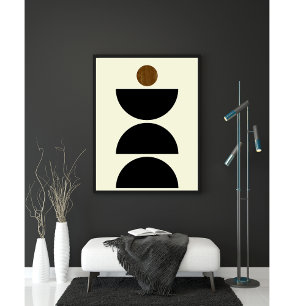 Poster Mi-siècle moderne géométrique Noir Beige minimalis