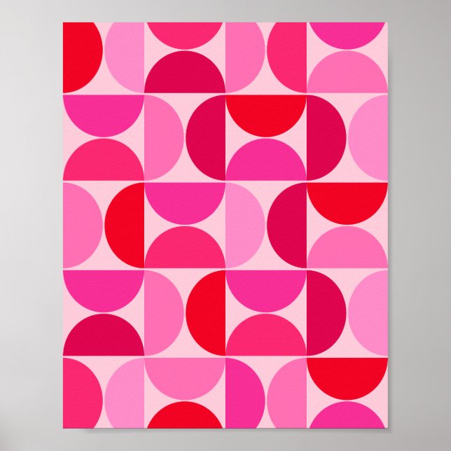 Poster Mi-Siècle Moderne Motif Abstrait Rose Et Rouge (Devant)