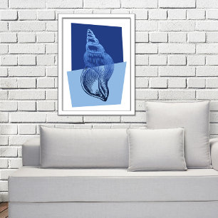Poster Mi-siècle Moderne Turban Shell Print Ocean Blue