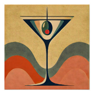 Poster Mi-siècle Moderne "vague de martini à l'olive pime