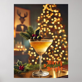 Poster Mi-Siècle Noël Joyeux & Cocktail lumineux